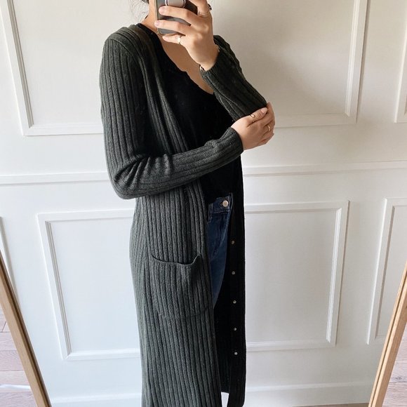 INTERMIX Ribbed Duster Cardigan Sweater - Green - Picture 2 of 15